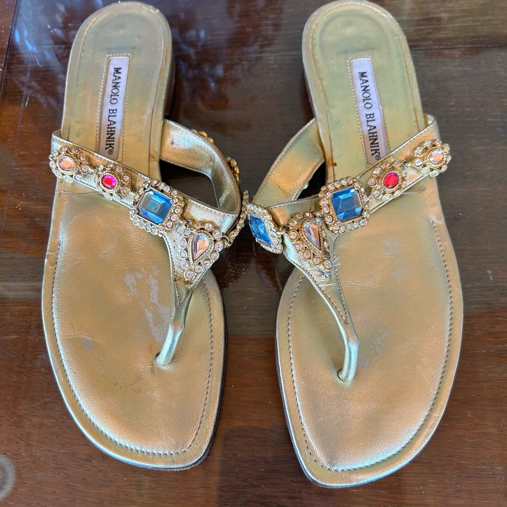 Manolo Blahnik Jeweled Flat Sandals EU 40